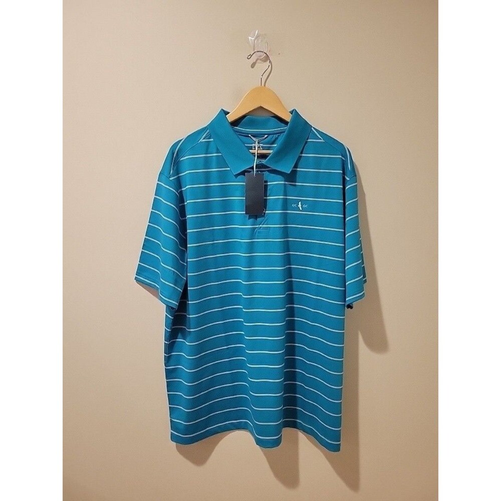 NWT Cutter & Buck DryTec Polo Mens XL Blue Stripe Golf Club Logo GCGC Embroidery